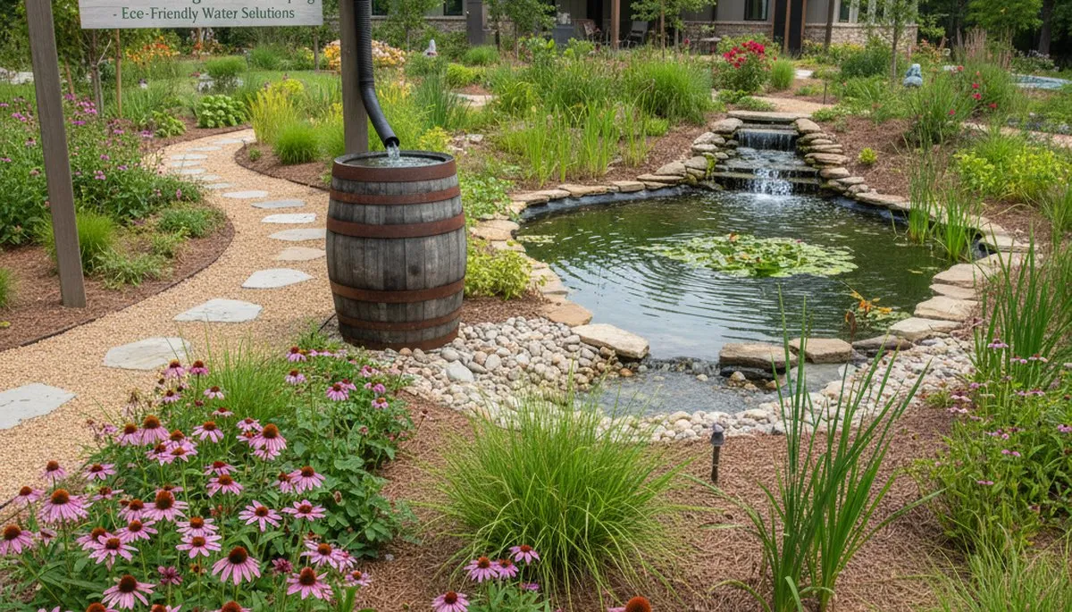 Rain garden with native plants showcasing eco-friendly water management in Charleston SC landscaping