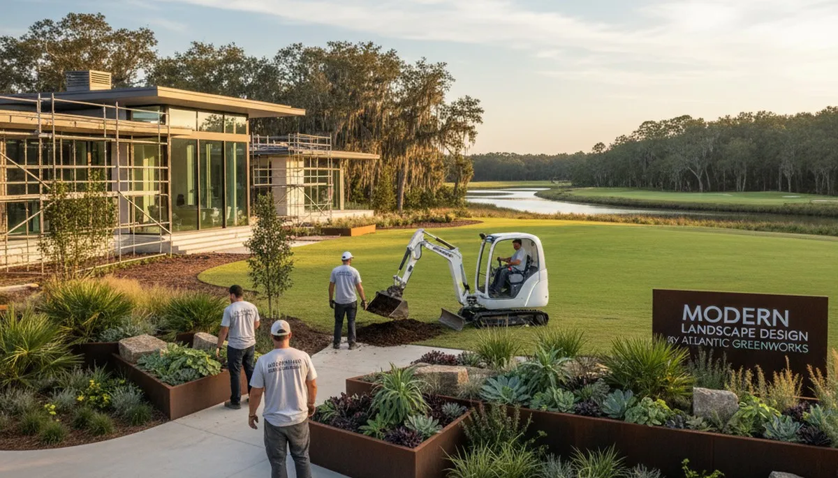 Charleston, SC landscaping team designing a custom outdoor living space for a residential property