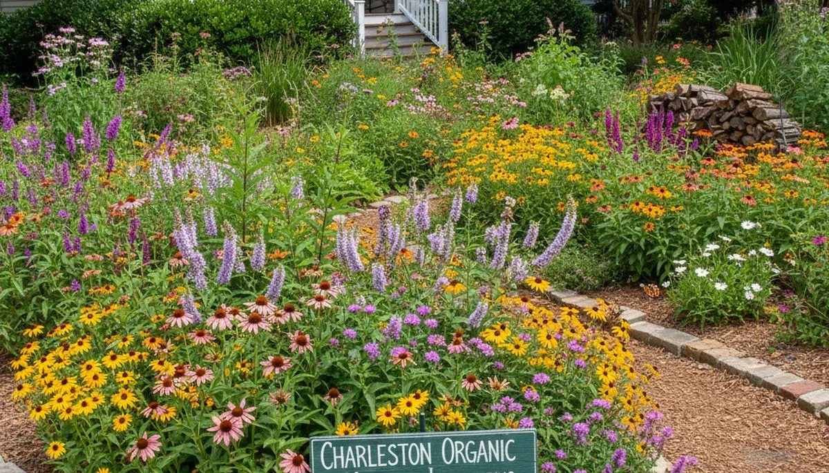 Organic native pollinator garden with bees and butterflies by professional landscapers in Charleston, SC