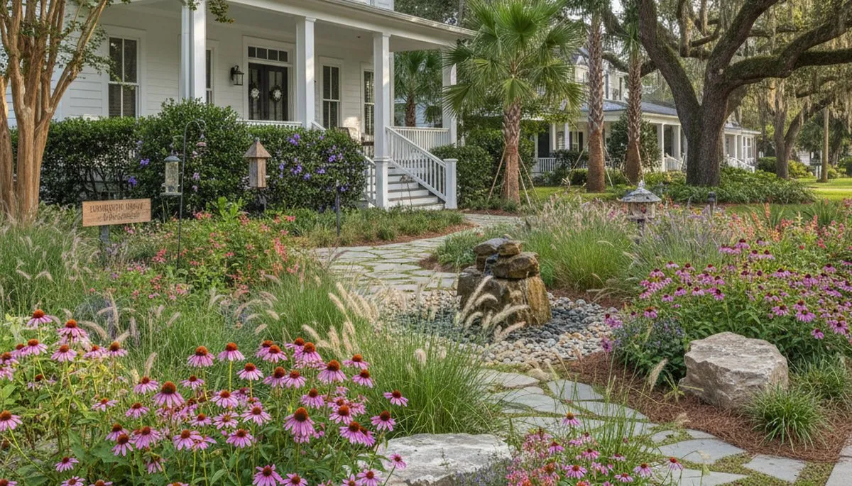 Sustainable native plant garden with drought-tolerant landscaping in Charleston, SC